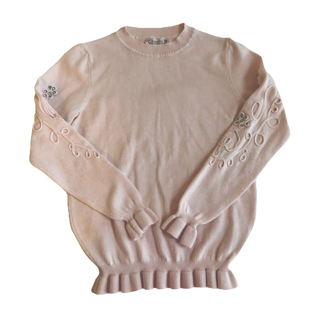 Ladies Feminine Pink Nanette Lepore LS Appliqué & Rhinestones Sweater Size S